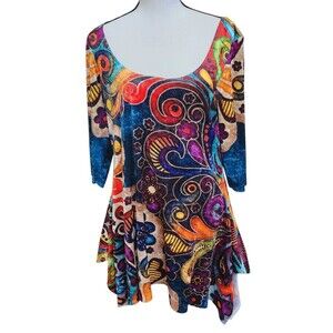 AMMA Boho Brushed Fabric Dress Size Large Hippie Colorful